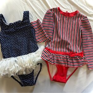 4T Red and Navy Striped and Polka Dot Swimsuits
